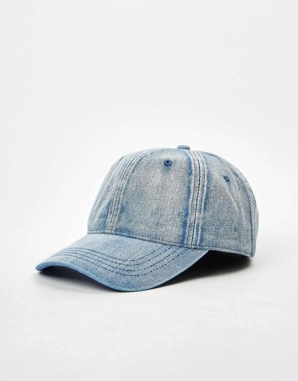 Route One Bleached Denim Dad Cap - Light Blue Denim