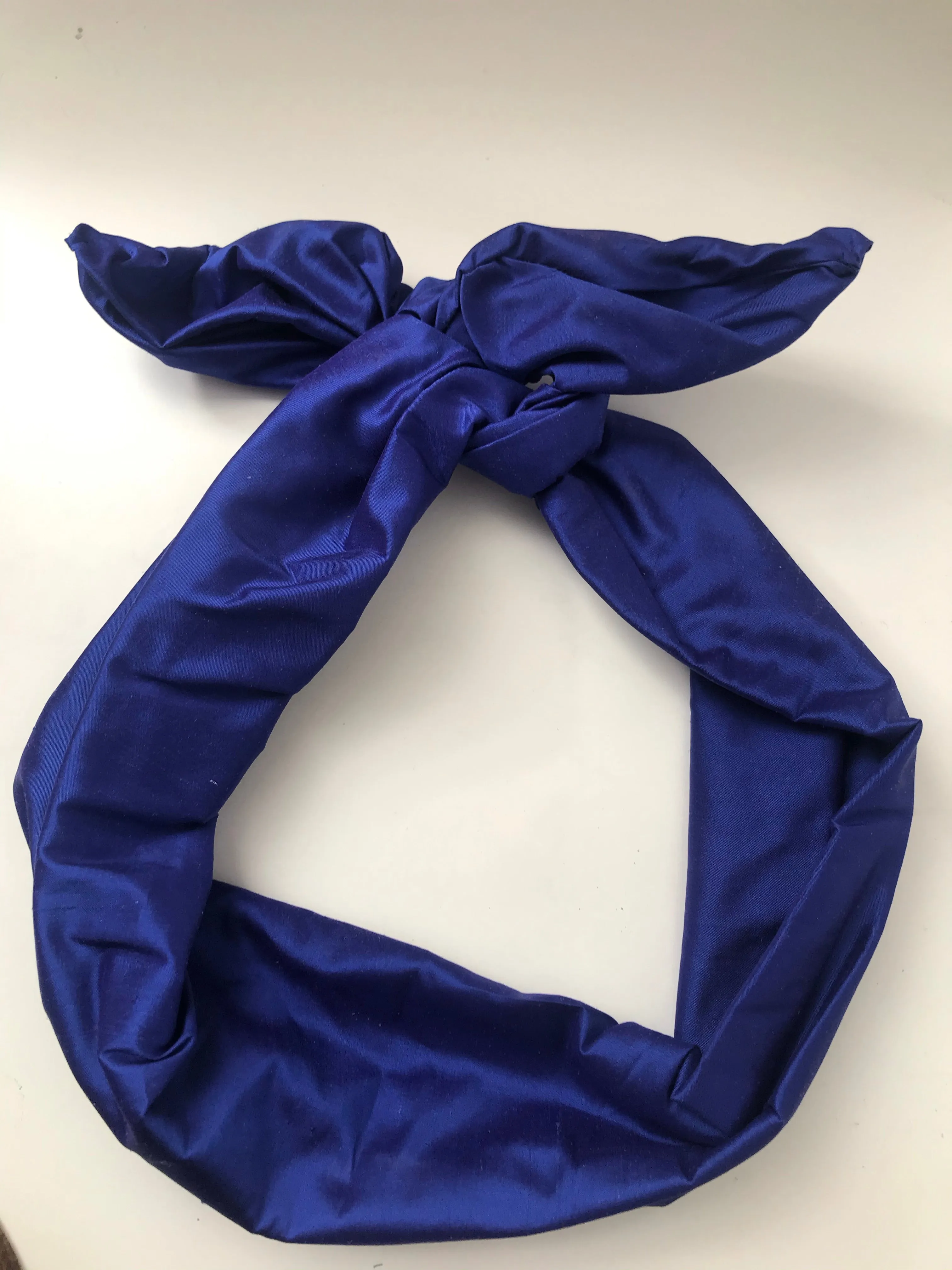 Royal blue silk wired hairband