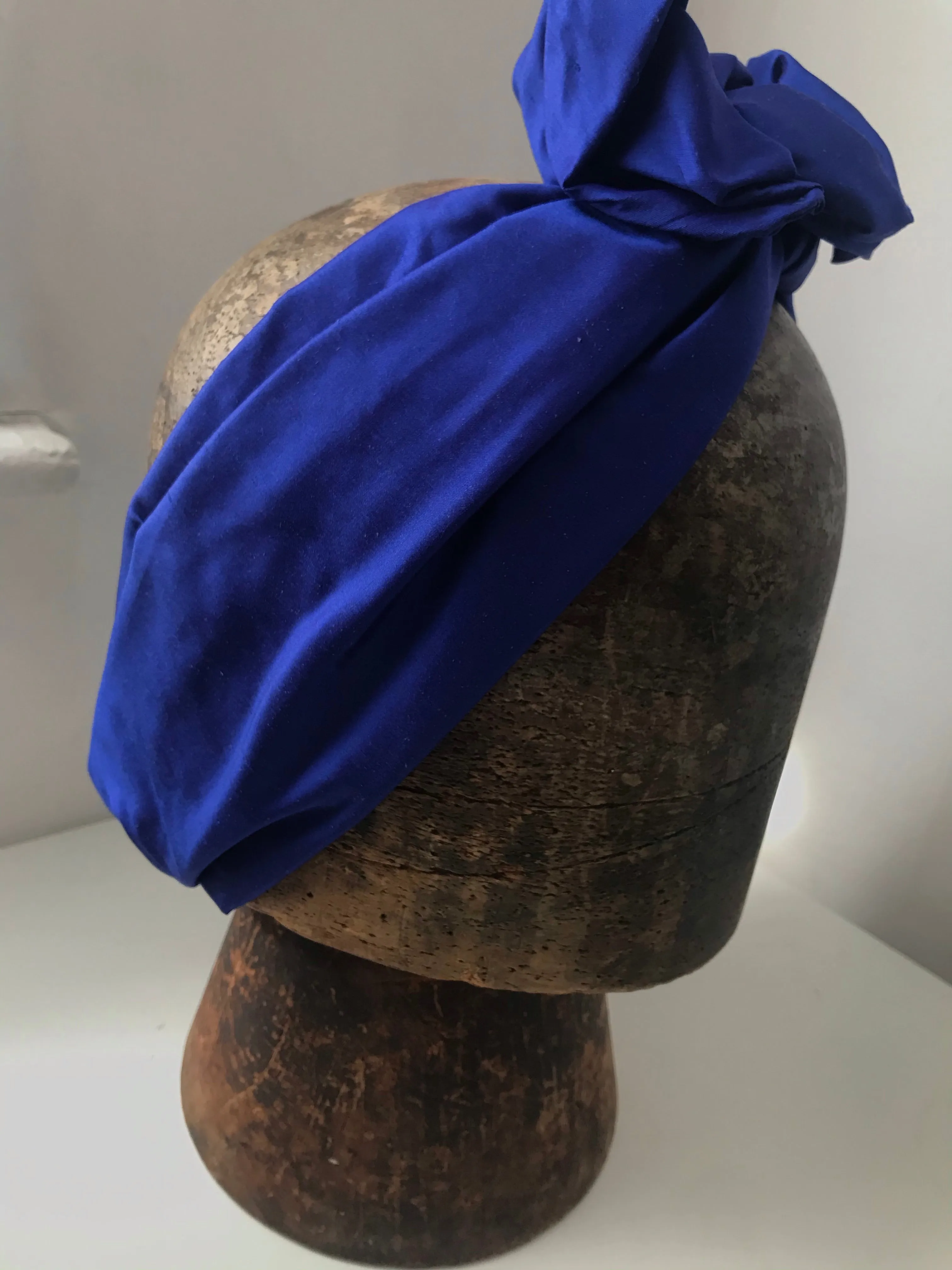 Royal blue silk wired hairband