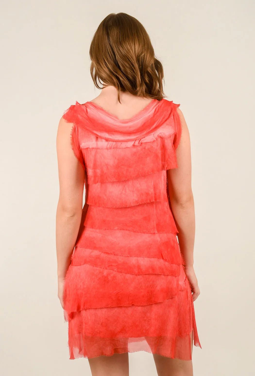 Ruffle Tier Silky Dress, Flame