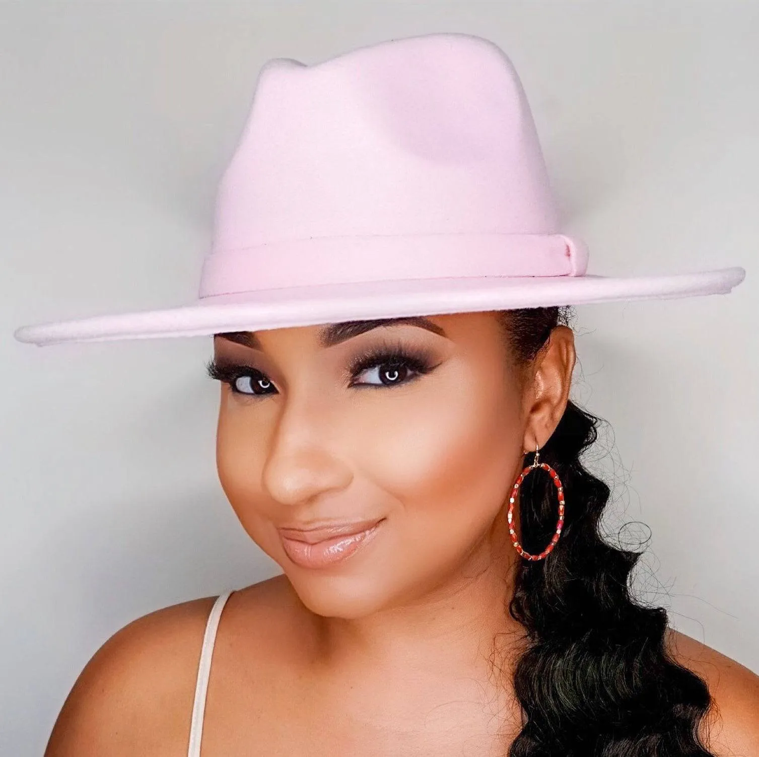 Still Trending | Wide Brim Panama Felt Fedora Hat - Light Pink
