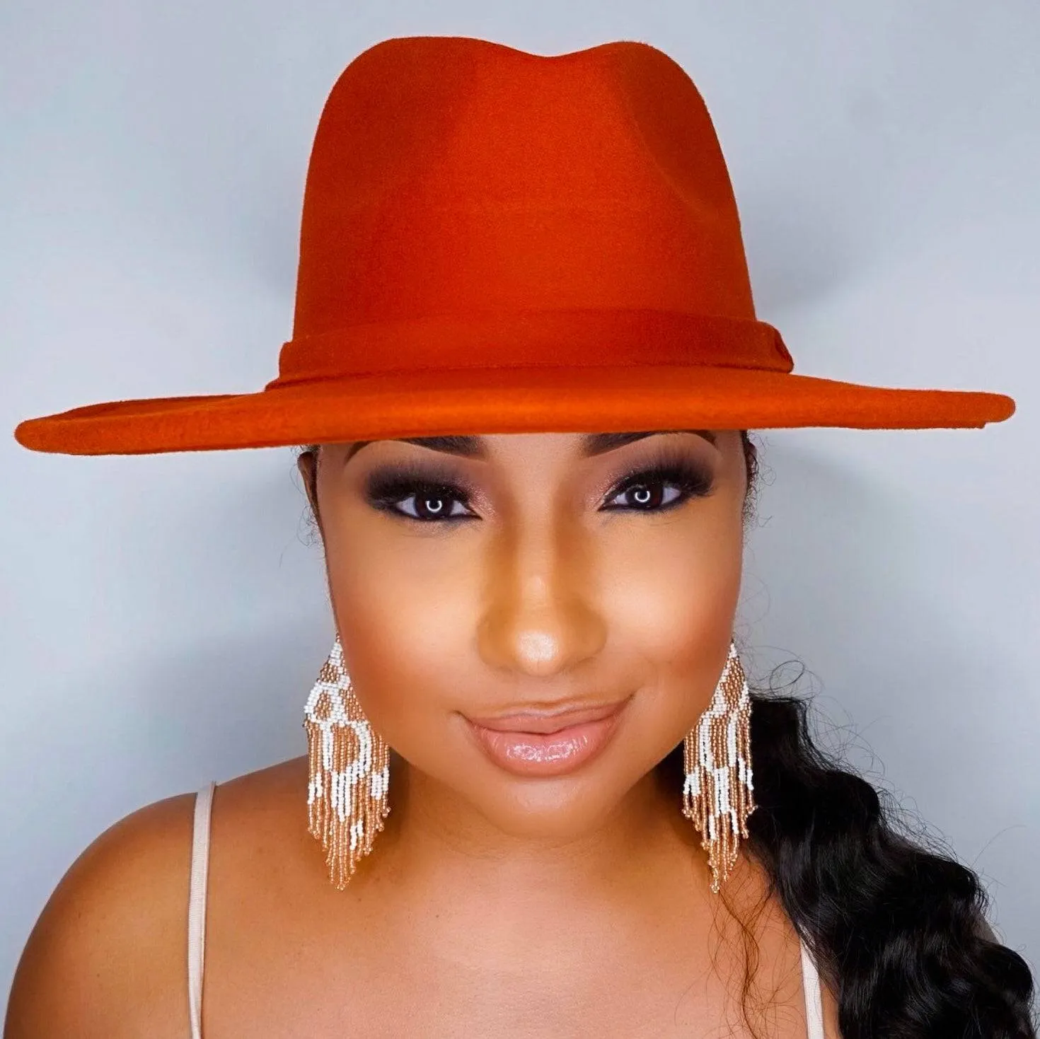 Still Trending | Wide Brim Panama Felt Fedora Hat with Band for Women Men - Grey
