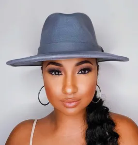 Still Trending | Wide Brim Panama Felt Fedora Hat with Band for Women Men - Grey