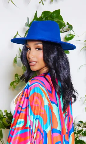 Still Trending | Wide Brim Panama Felt Fedora Hat with Band - Royal Blue