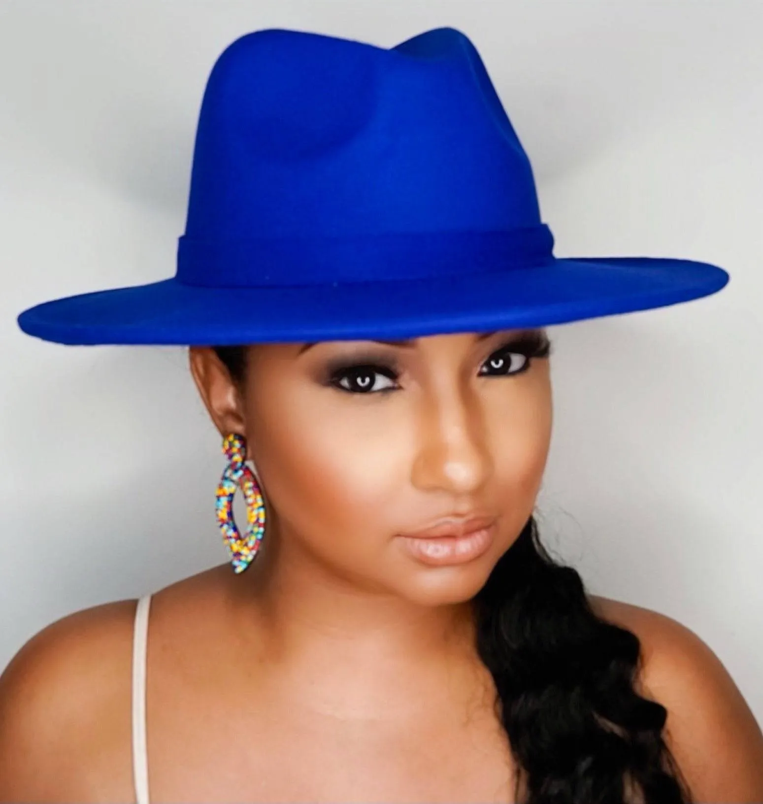Still Trending | Wide Brim Panama Felt Fedora Hat with Band - Royal Blue