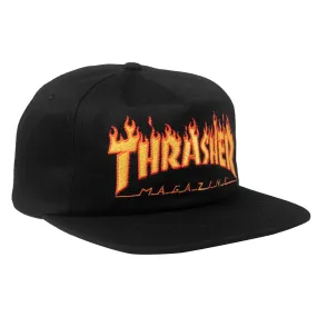 Thrasher Embroidered Snapback Cap Black Flame