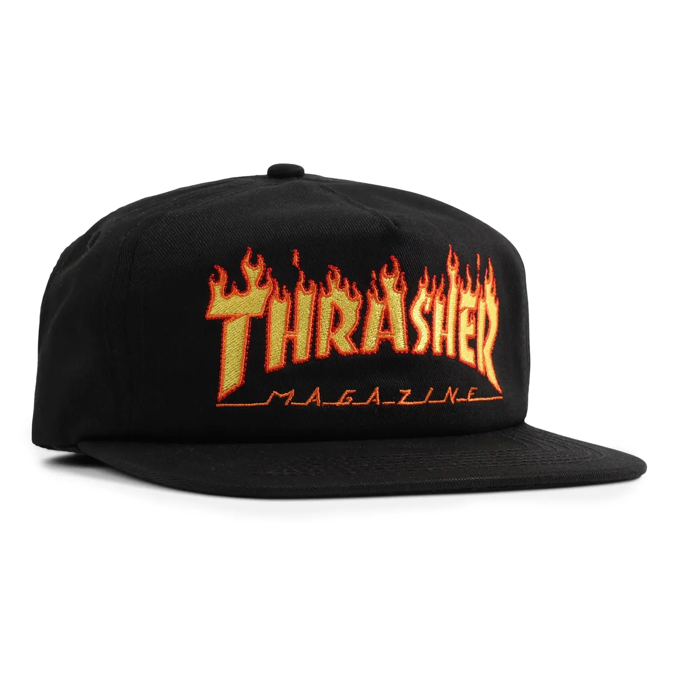 Thrasher Flame Embroidered Snapback Cap - Black