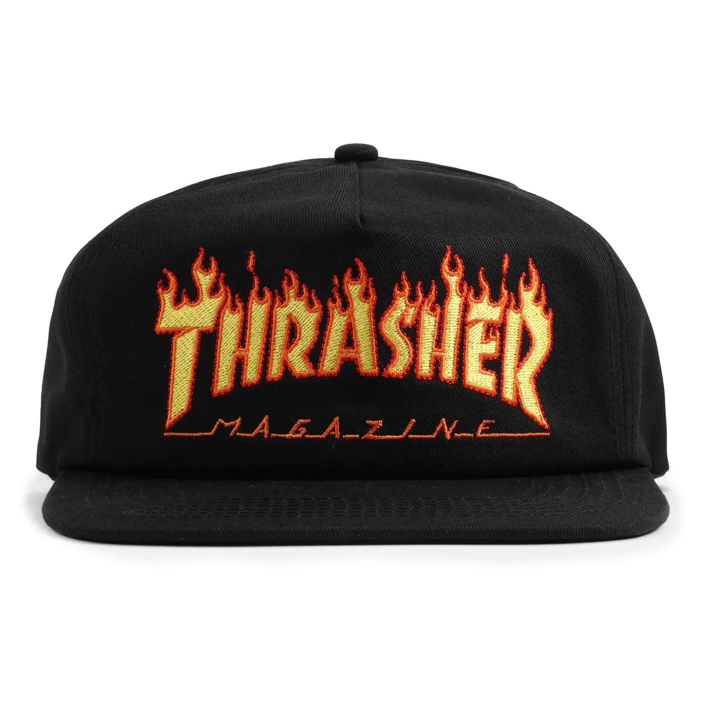 Thrasher Flame Embroidered Snapback Cap - Black