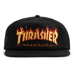 Thrasher Flame Embroidered Snapback Cap - Black