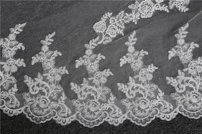 Two-Tier Wedding Veil UK Tulle Lace Edge Cathedral Veils Appliques TS91030