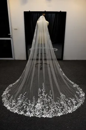 Vintage Flower Lace Veil Cathedral Tulle Bridal veil