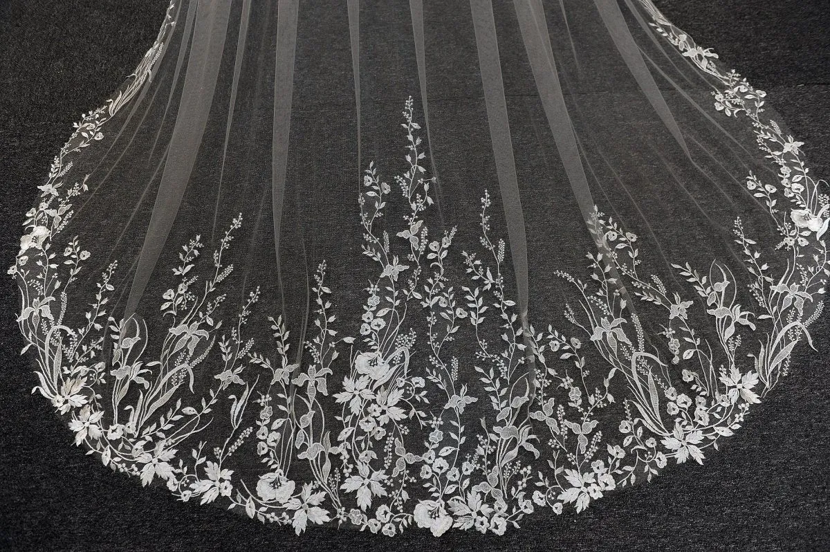 Vintage Flower Lace Veil Cathedral Tulle Bridal veil