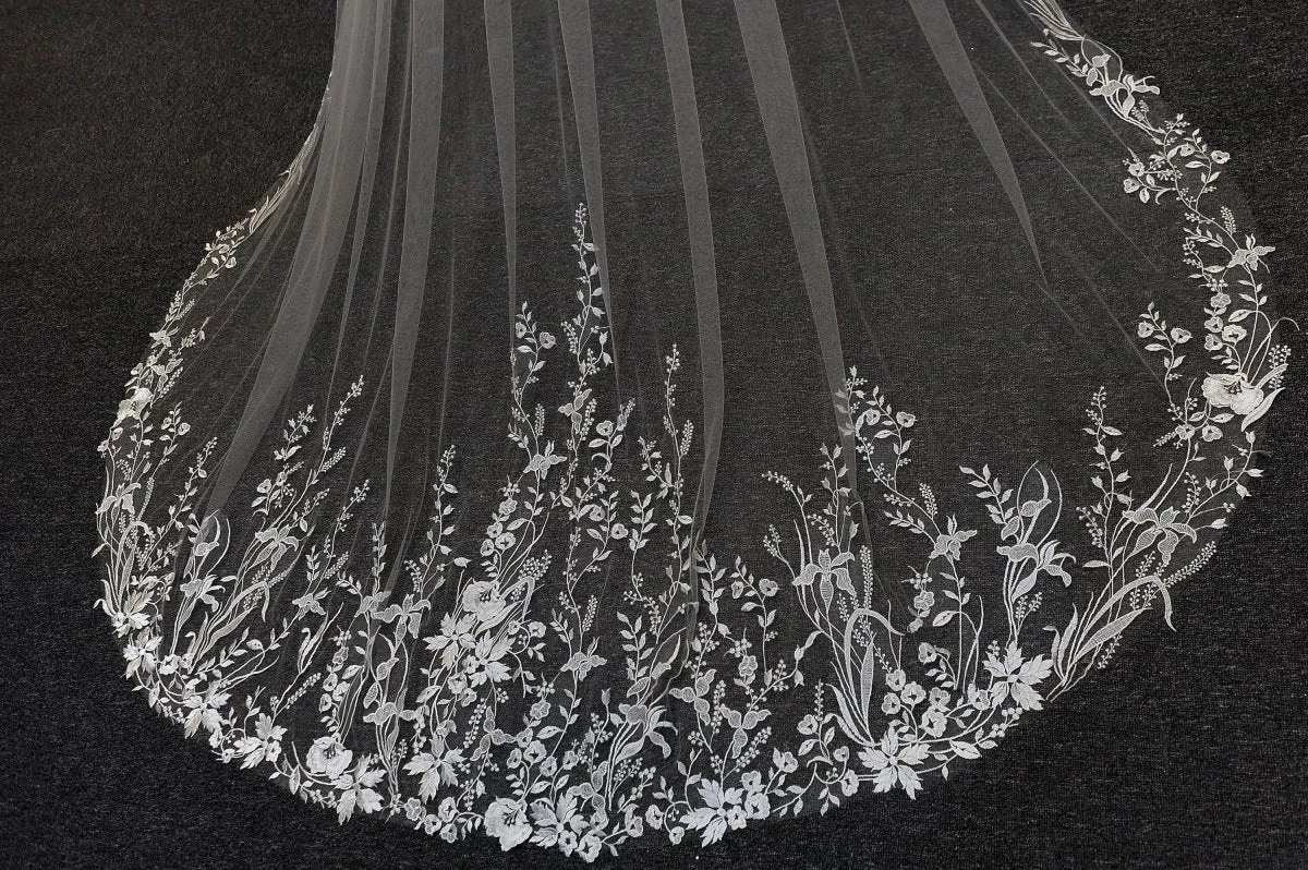 Vintage Flower Lace Veil Cathedral Tulle Bridal veil