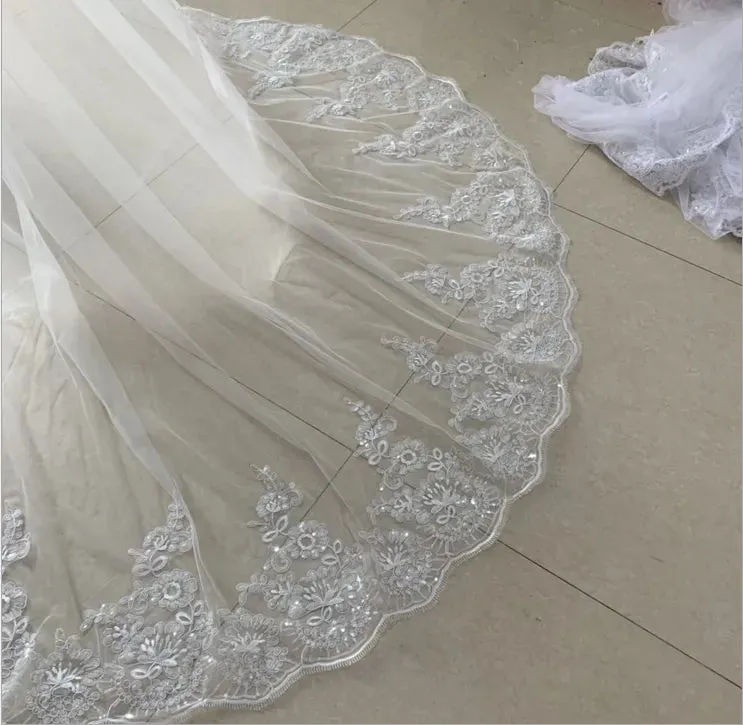 WCOS21 Long Lace Edge White Ivory Cathedral Wedding Veil