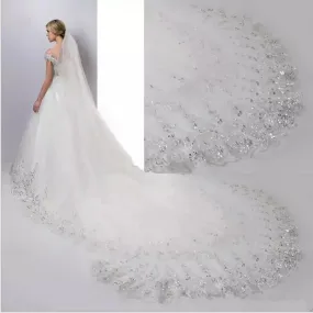 WCOS21 Long Lace Edge White Ivory Cathedral Wedding Veil