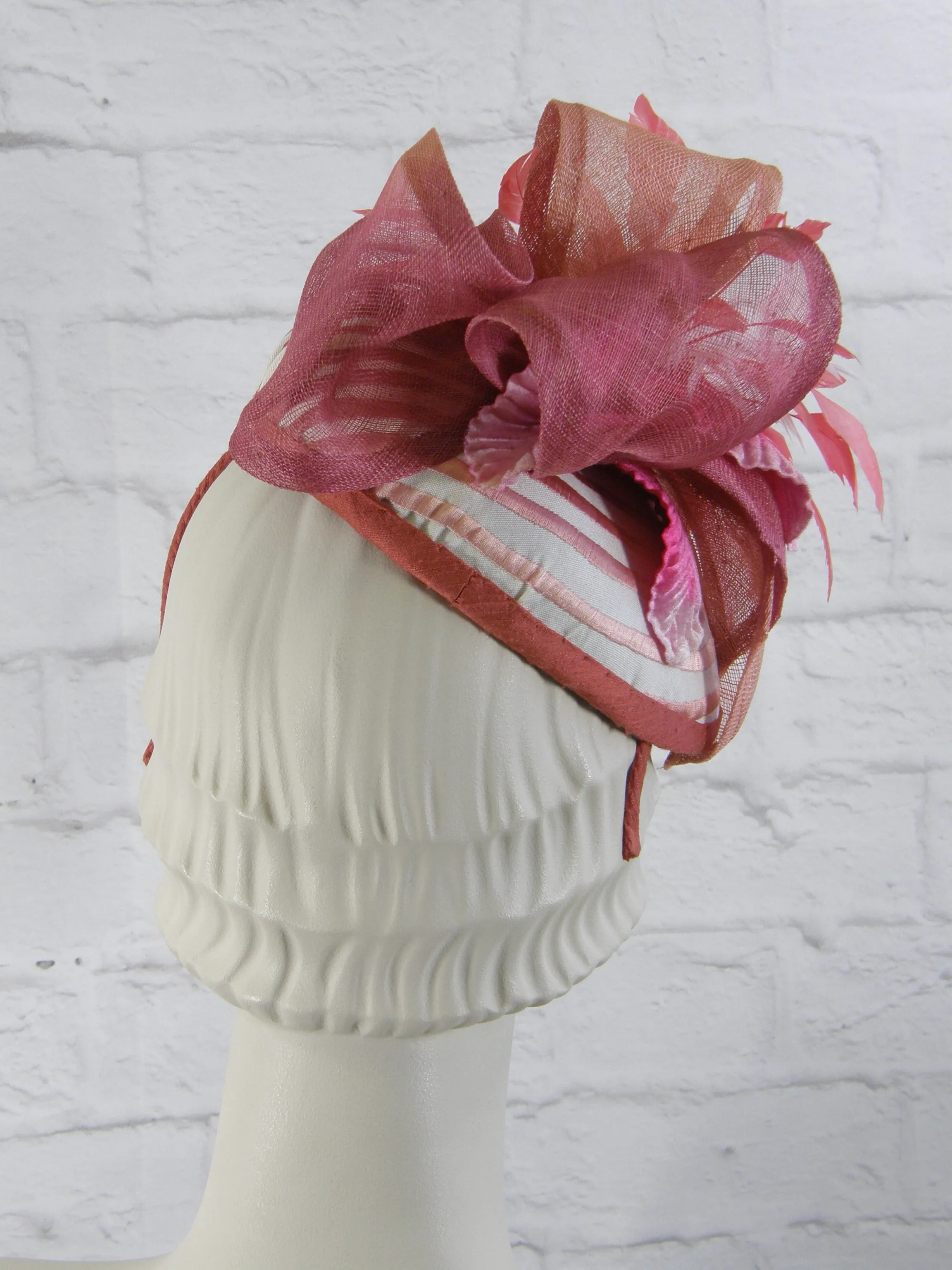 Women's Coral, Cream and Pink Fascinator Hat for Kentucky Derby