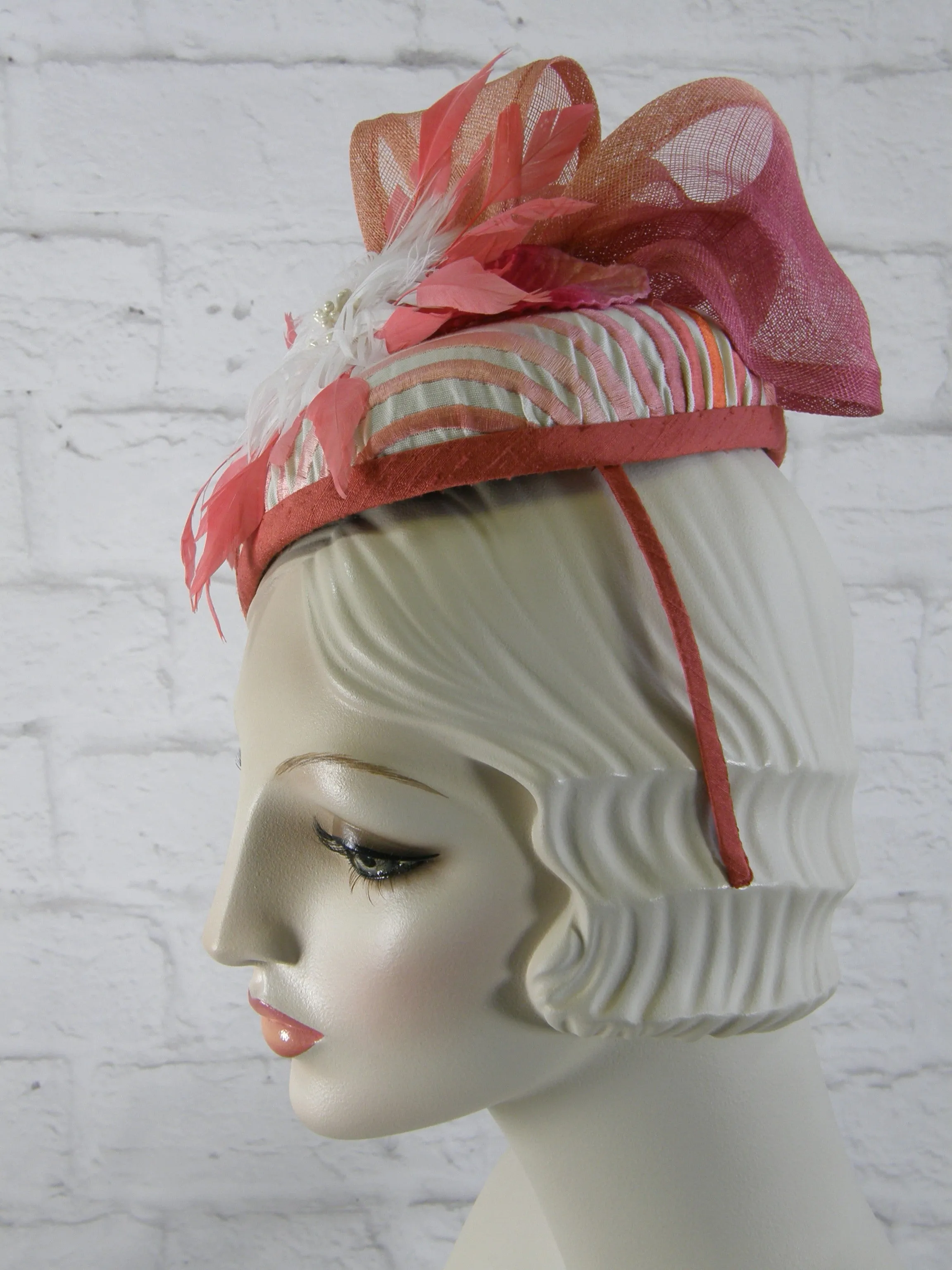 Women's Coral, Cream and Pink Fascinator Hat for Kentucky Derby