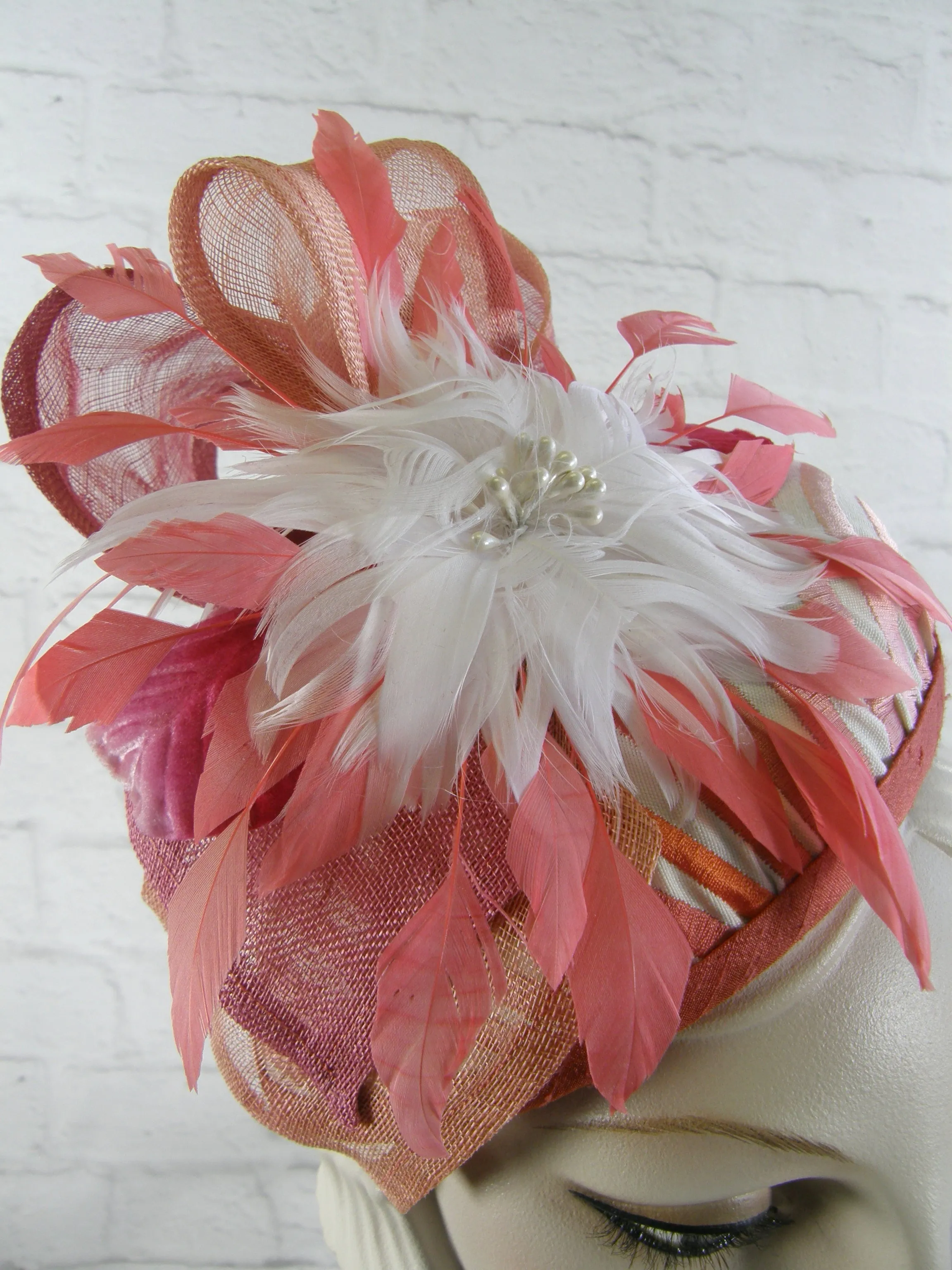 Women's Coral, Cream and Pink Fascinator Hat for Kentucky Derby