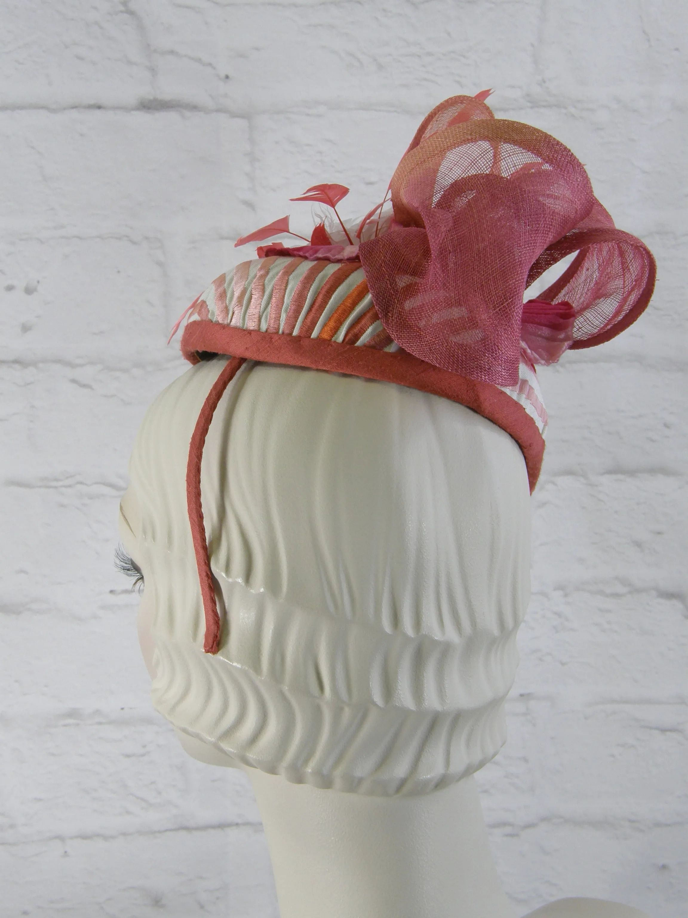Women's Coral, Cream and Pink Fascinator Hat for Kentucky Derby