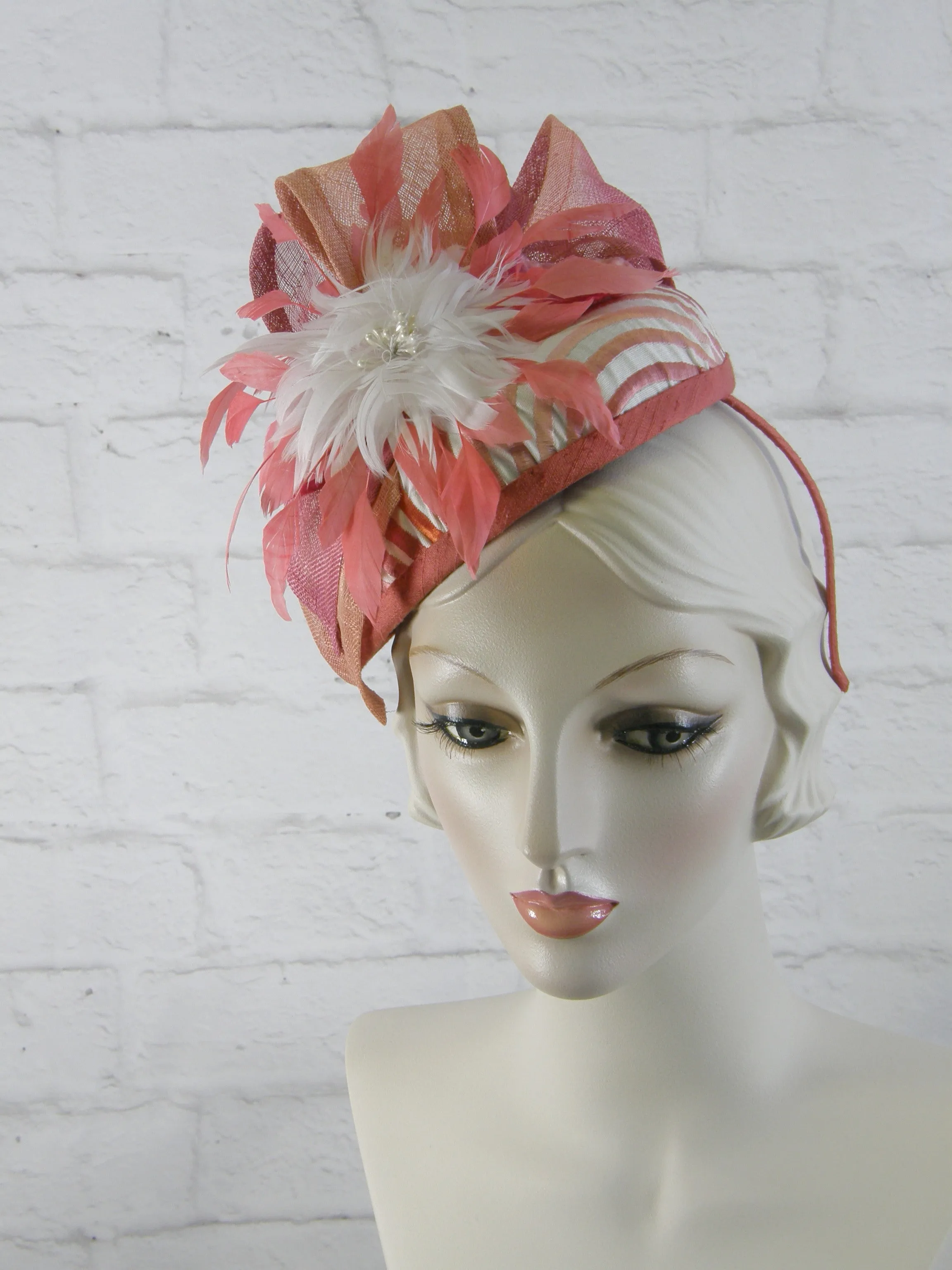 Women's Coral, Cream and Pink Fascinator Hat for Kentucky Derby