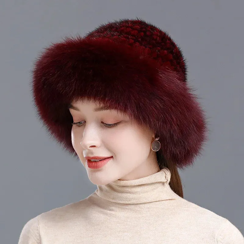 Women's Real Knit Natural Mink Fur Luxury Hat Handmade Winter Headwear