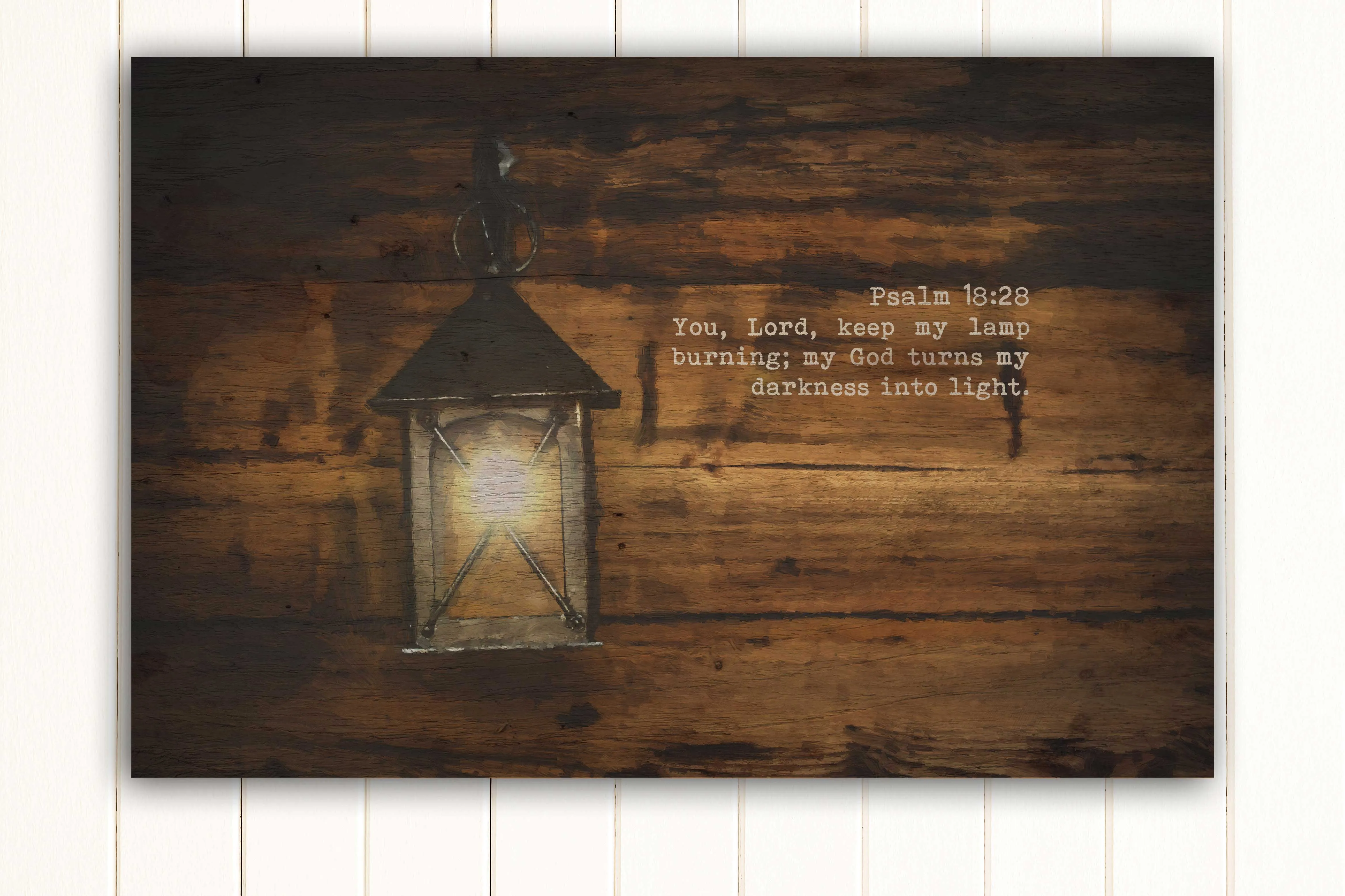 Wood Inspired Scripture Art: Psalm 18:28 on Canvas