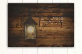 Wood Inspired Scripture Art: Psalm 18:28 on Canvas