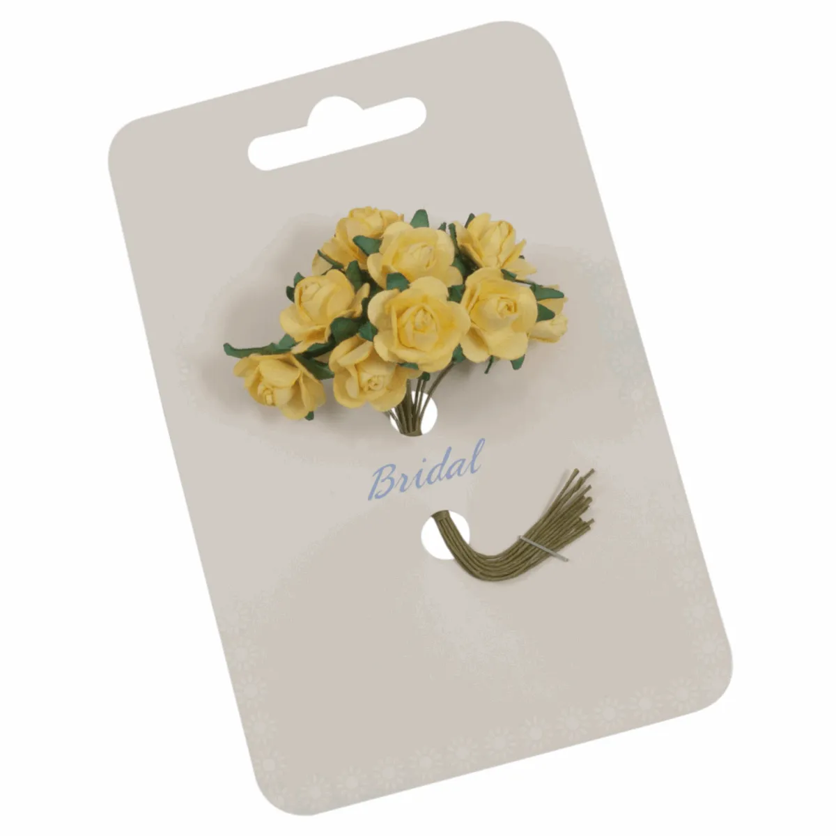 Yellow Rose Paper Flowers - 14mm (Pack of 12 Stems)