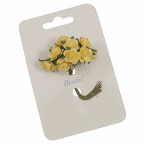 Yellow Rose Paper Flowers - 14mm (Pack of 12 Stems)