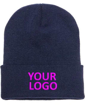 Yupoong Cuffed Branded Knit Beanies, Navy