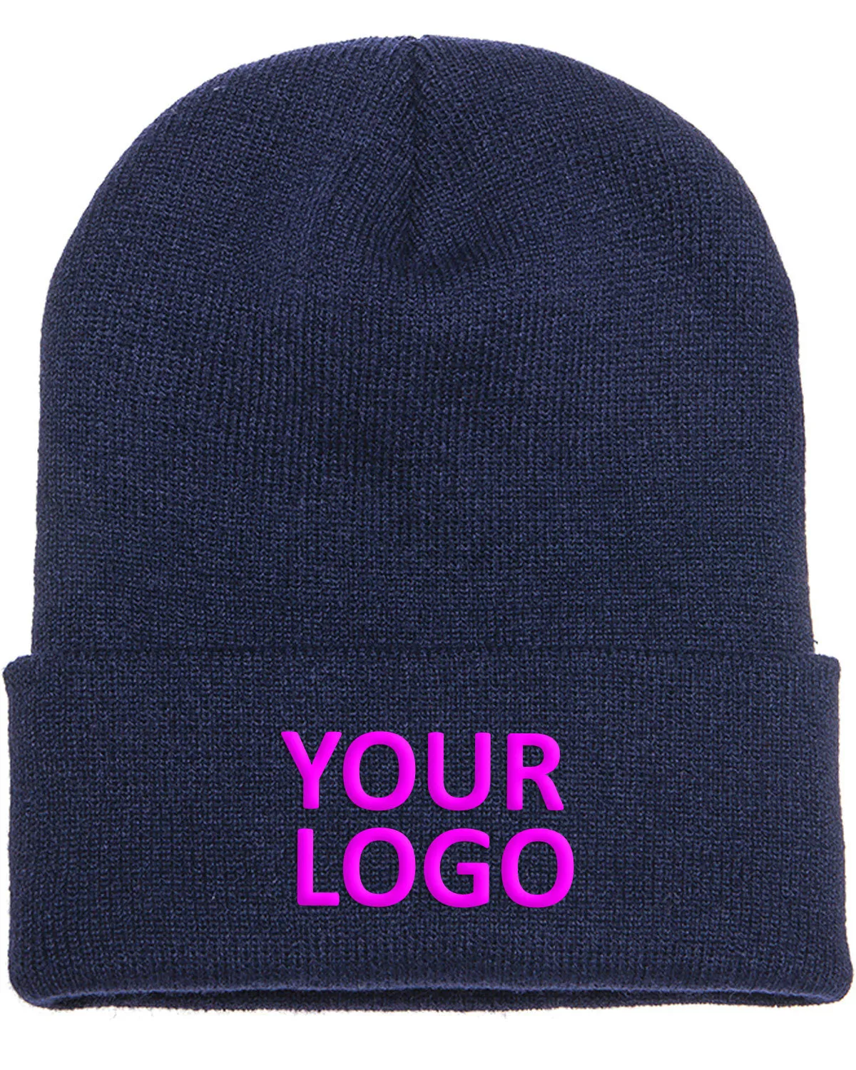 Yupoong Cuffed Branded Knit Beanies, Navy