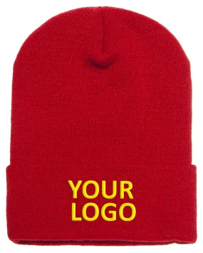 Yupoong Cuffed Custom Knit Beanies, Red