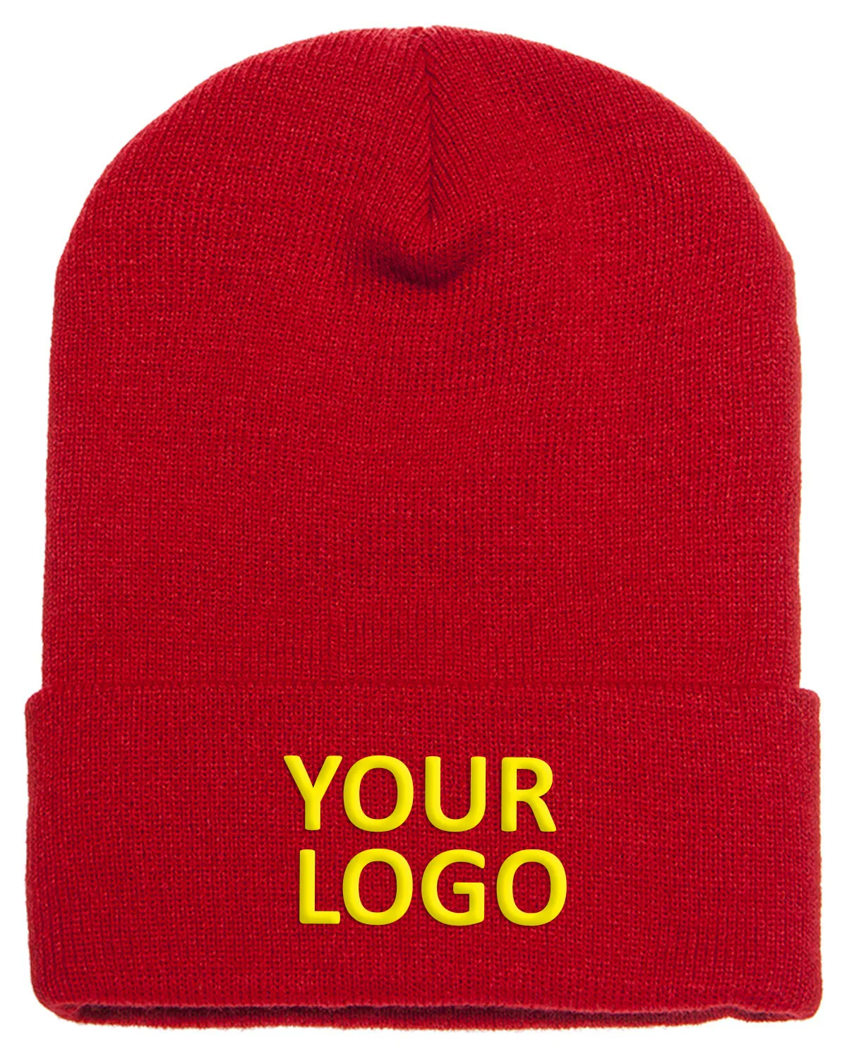 Yupoong Cuffed Custom Knit Beanies, Red