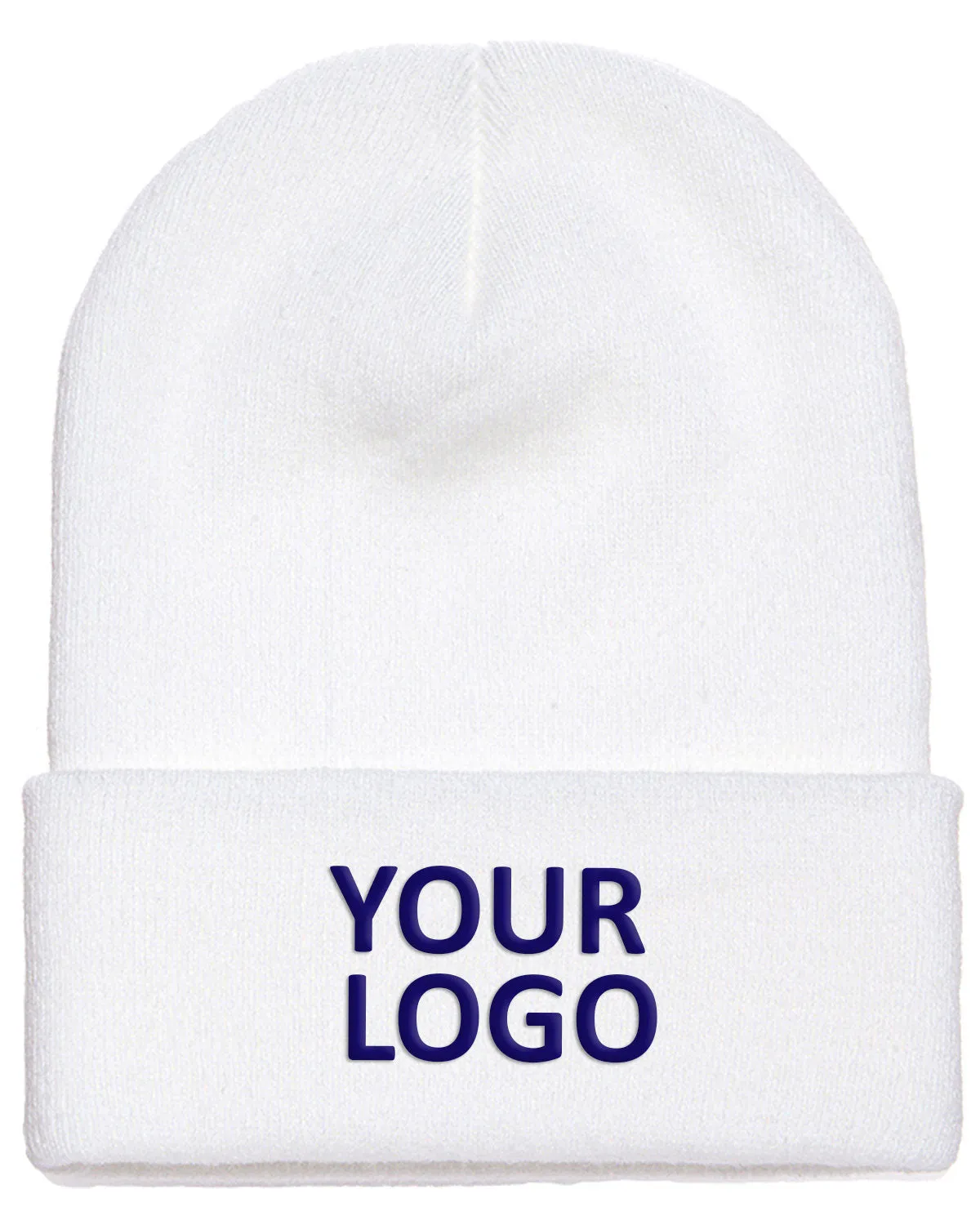 Yupoong Cuffed Custom Knit Beanies, White